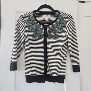 Tabitha anthropologie striped cardigan with embroidered flowers